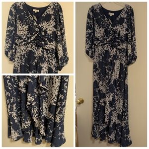 Floral Twist-Front Navy Maxi Dress
